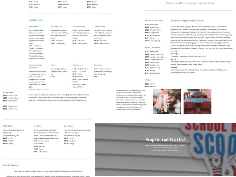 School House Scoops Menu