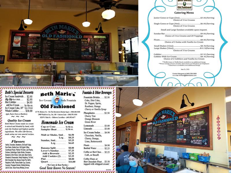 Beth Marie's Old Fashioned Ice Cream Menu