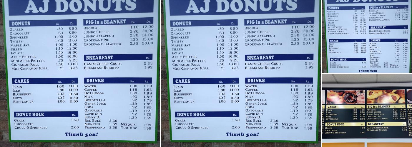 A J Donuts Menu