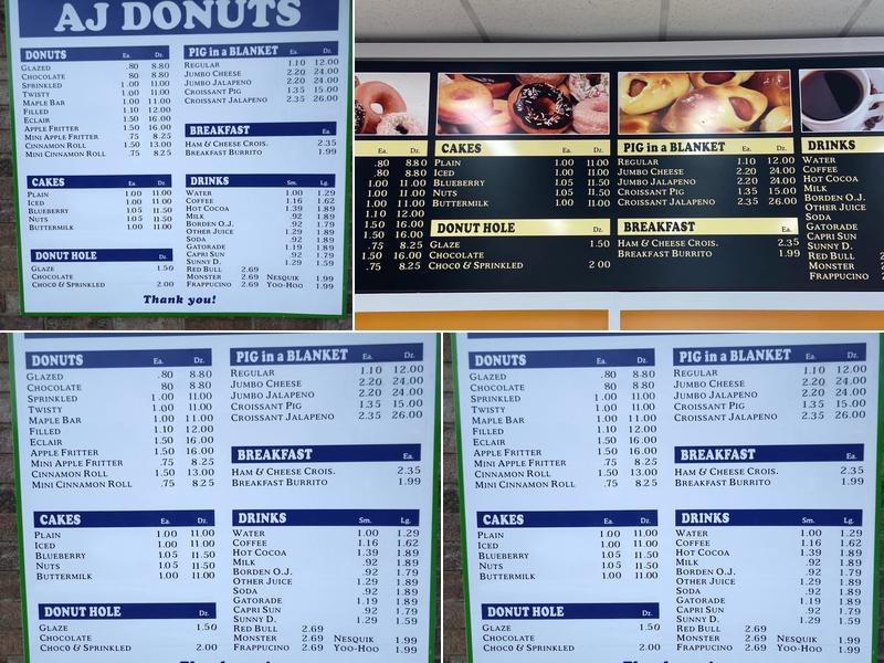 A J Donuts Menu