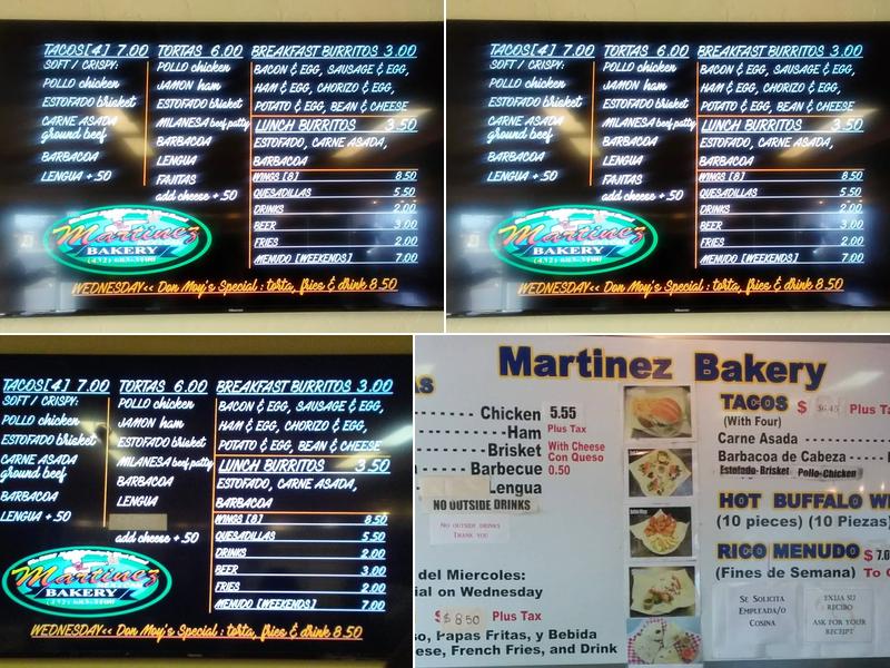Martinez Bakery Menu