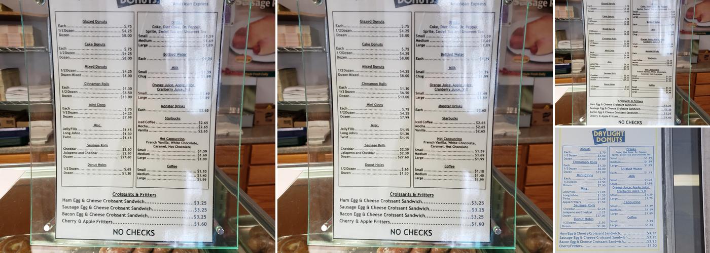 Daylight Donuts Menu
