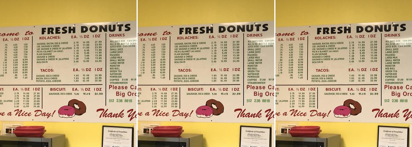 Fresh Donuts Menu