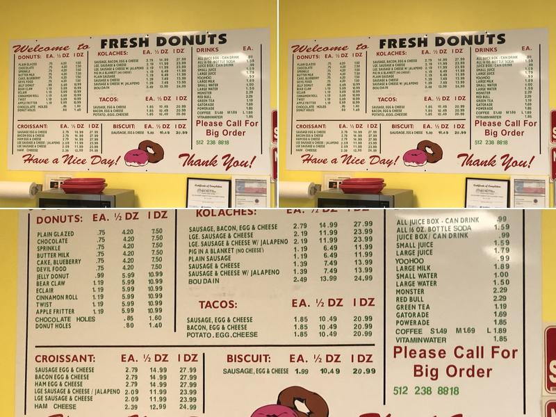Fresh Donuts Menu