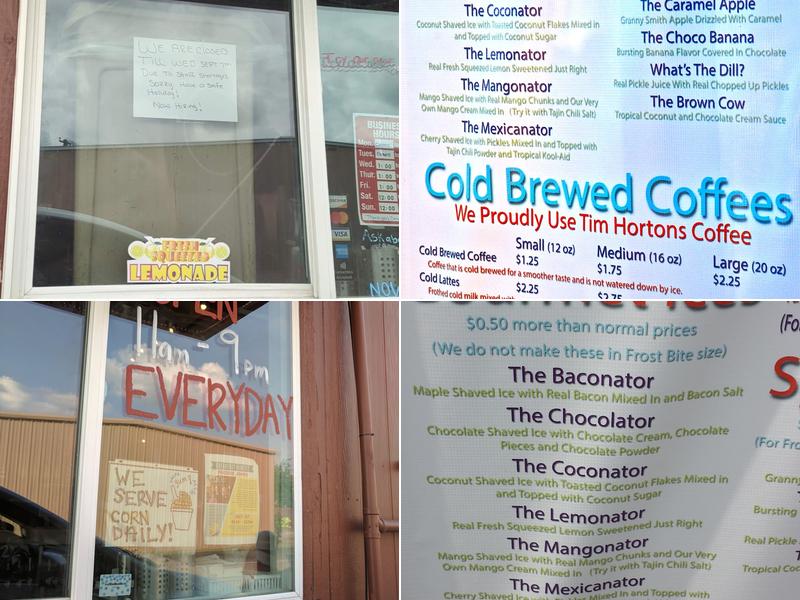 Frost Bites Shaved Ice Menu