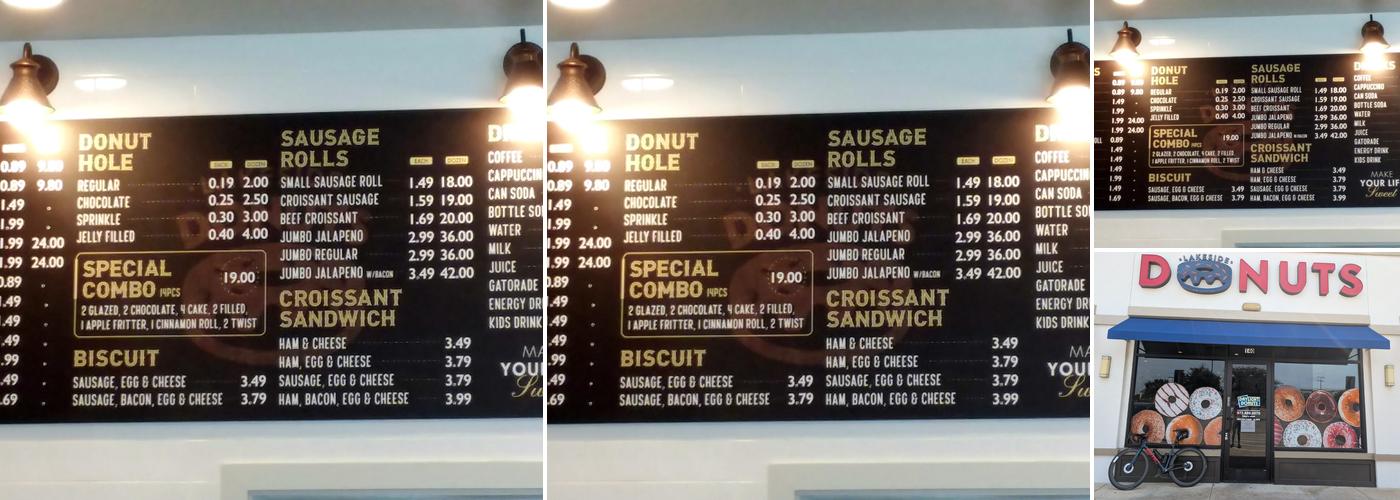 Lakeside Donuts Menu