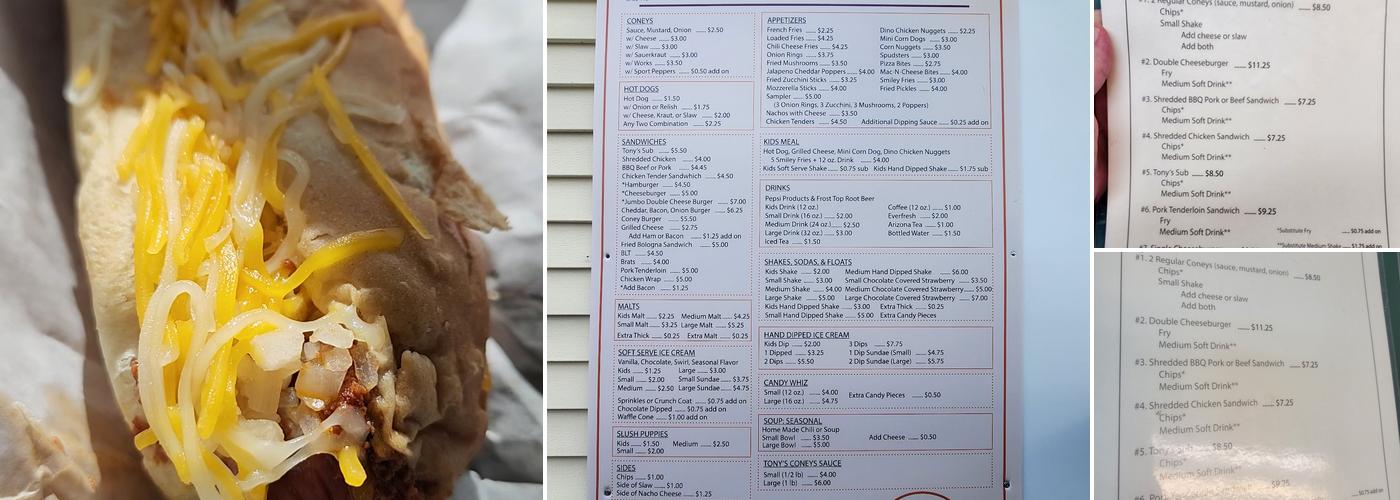 Tony's Coneys Menu