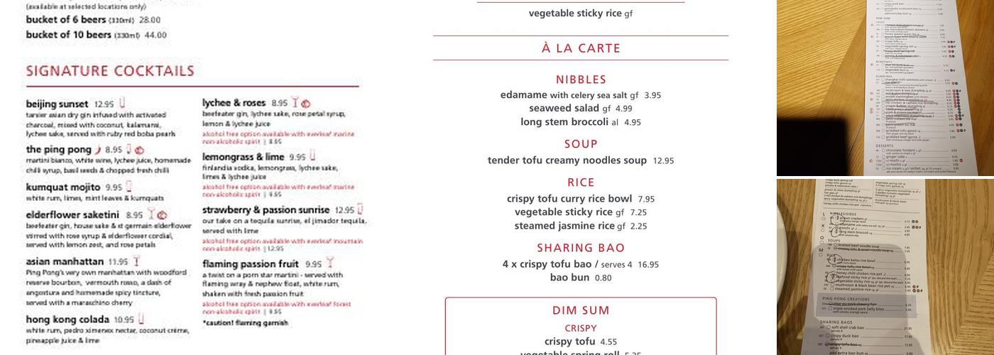 Ping Pong Southbank Menu