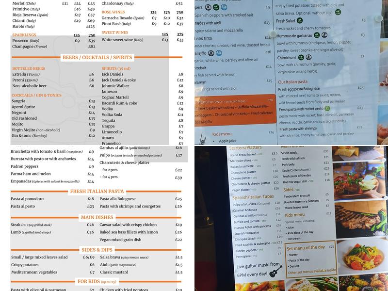 Strings - Italian & Spanish Restaurant - Guitar Live Music Menu