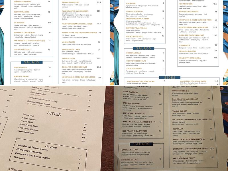 Koha Restaurant & Bar Menu