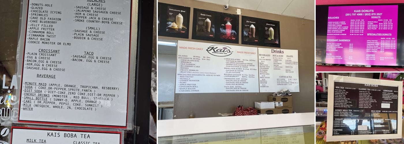 Kai's Donuts Menu