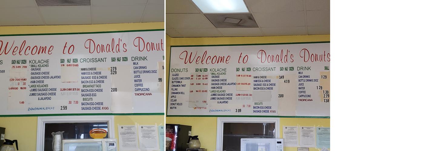 Donald's Donuts Menu