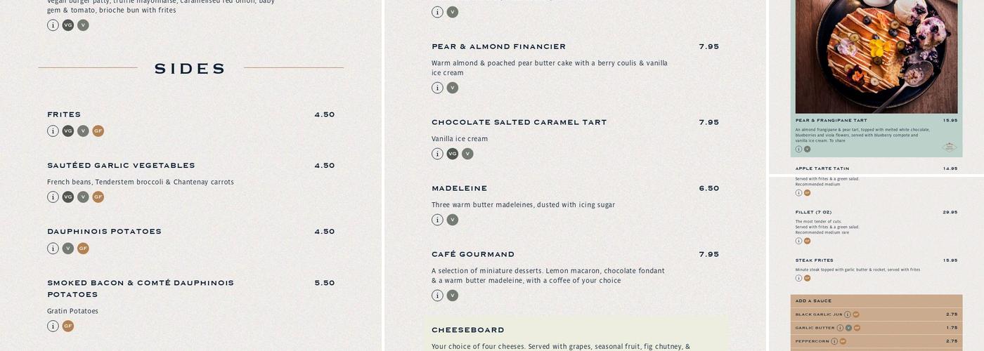 Côte Royal Festival Hall Menu