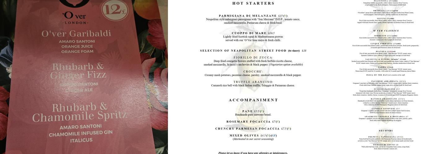 'O Ver St. James - Italian Restaurant Menu