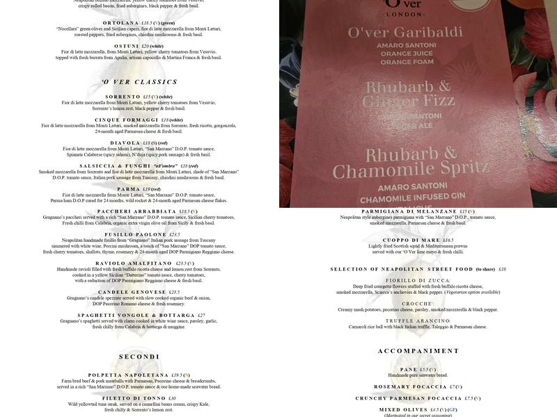 'O Ver St. James - Italian Restaurant Menu