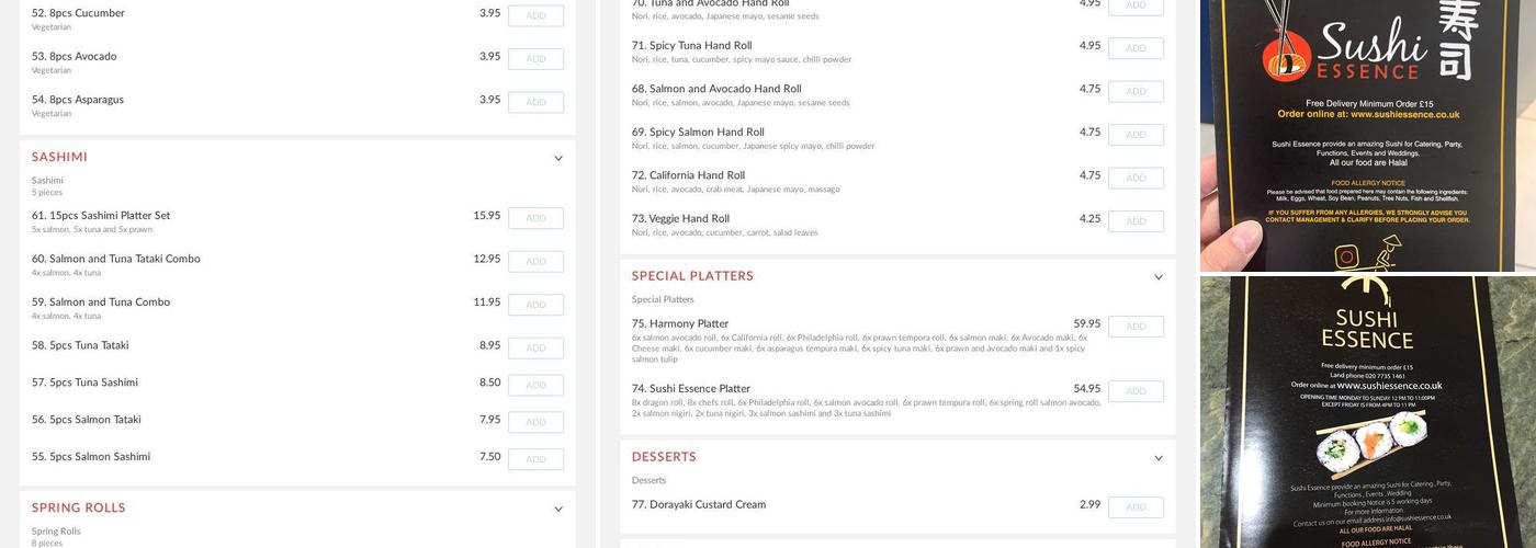 Sushi Essence Kennington Menu