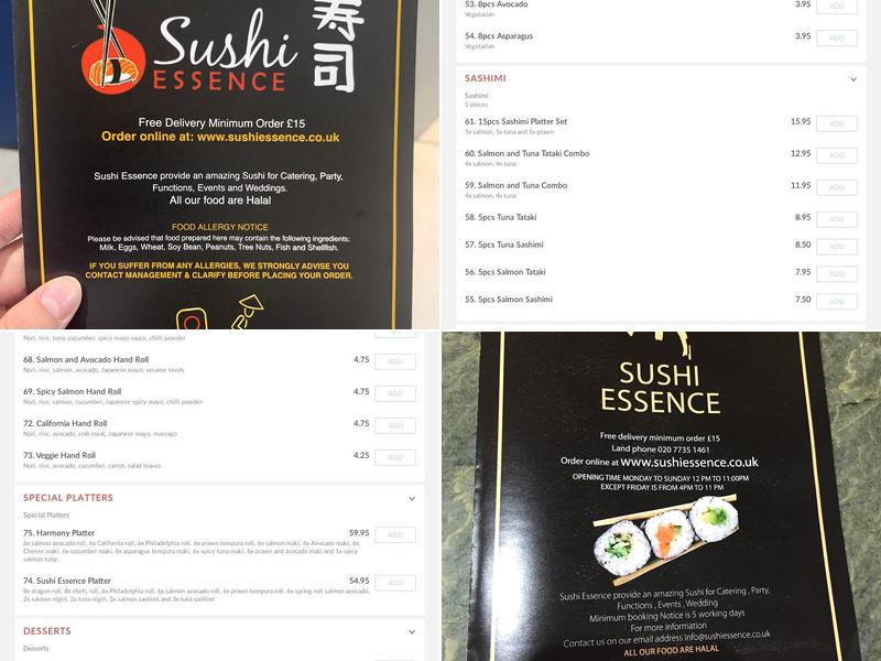 Sushi Essence Kennington Menu