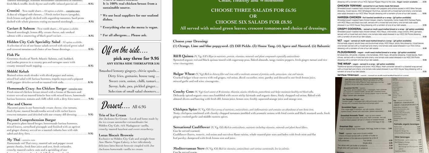 Hidden City Cafe Menu