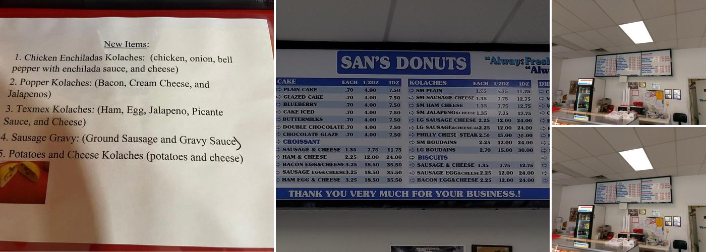 San's Donuts Menu