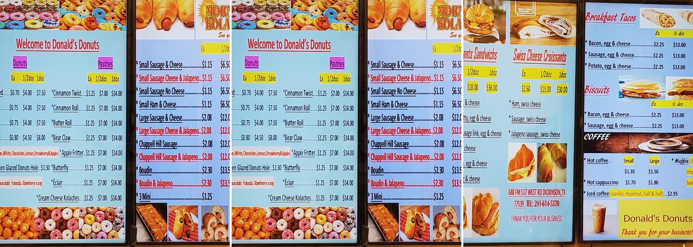 Donald's Donuts Menu