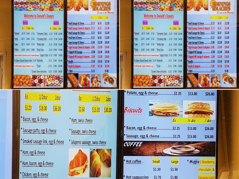 Donald's Donuts Menu