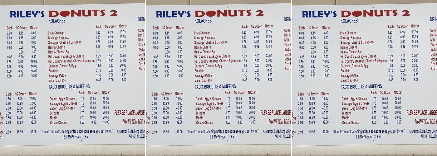 Riley's Donuts 2 Menu