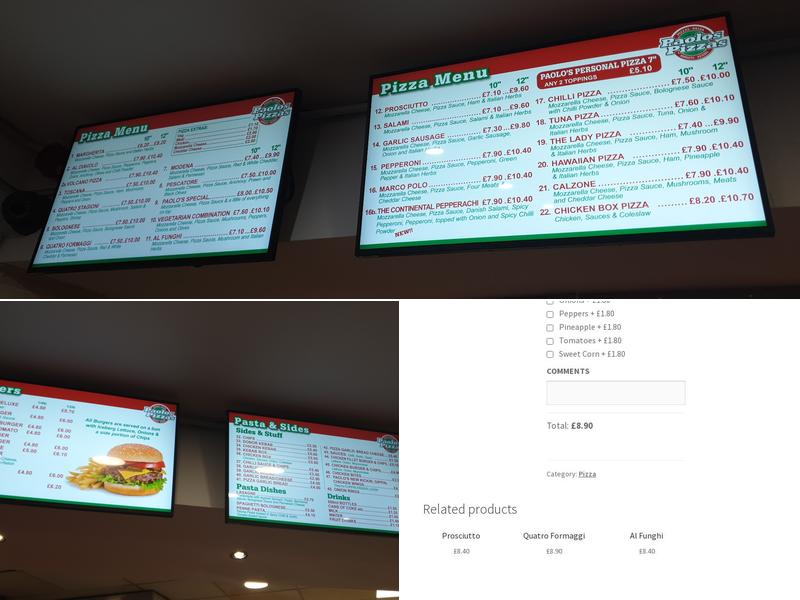 Paolos Pizzas Menu