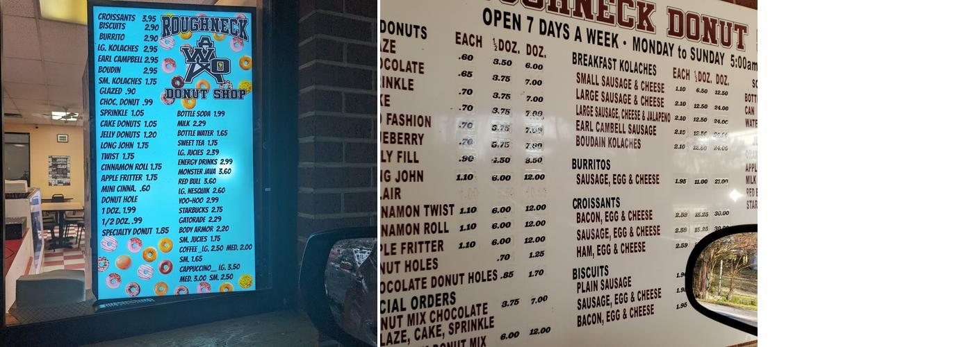 Roughneck Donut Shop Menu