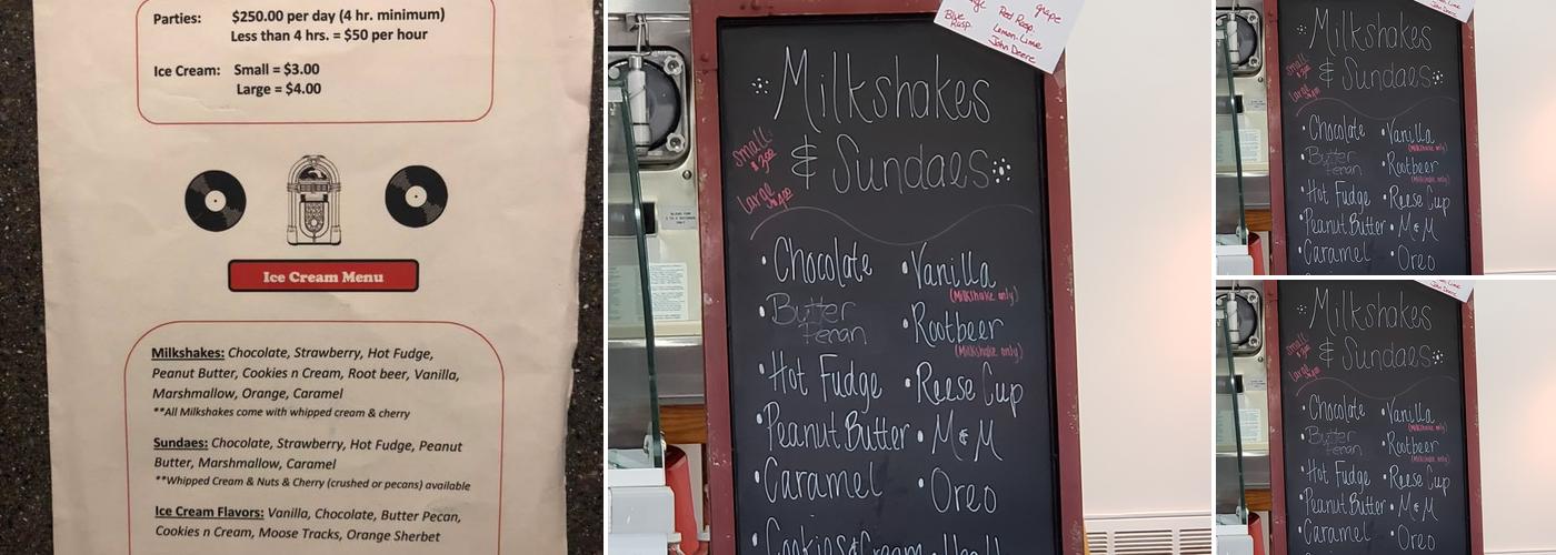McChesney's Ice Cream Parlor Menu