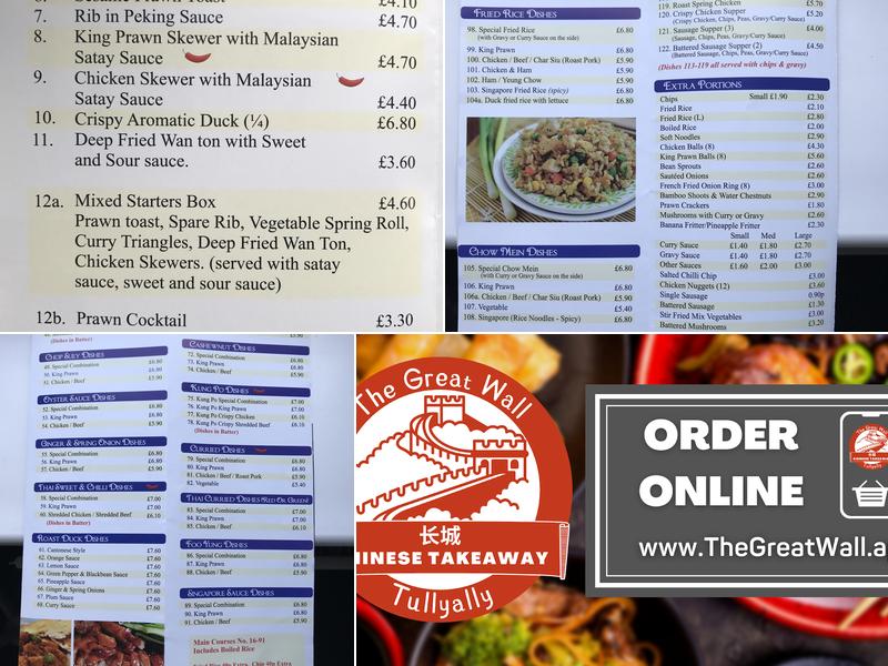 The Great Wall Chinese Takeaway Tullyally / Drumahoe Menu