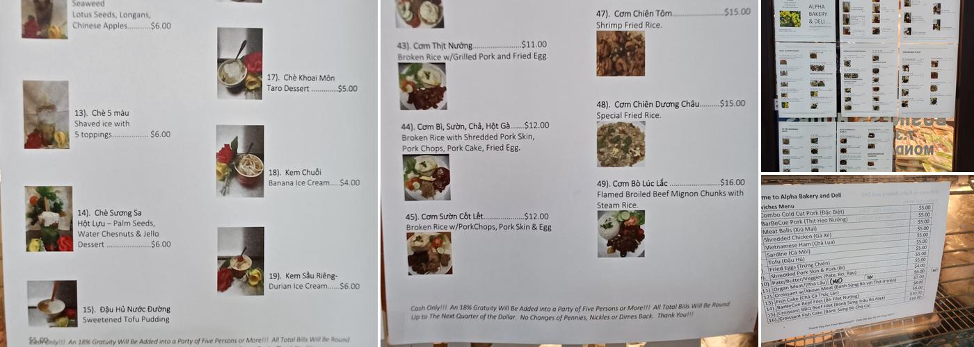 Alpha Bakery & Deli Menu