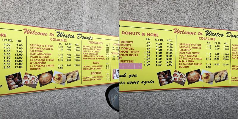 Westco Donuts Menu
