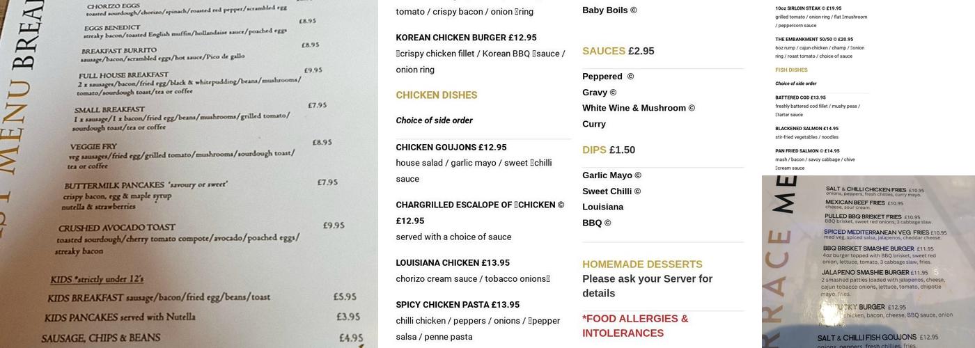 The Embankment Bar & Grill Menu