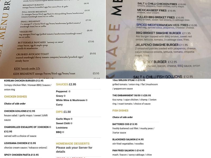 The Embankment Bar & Grill Menu