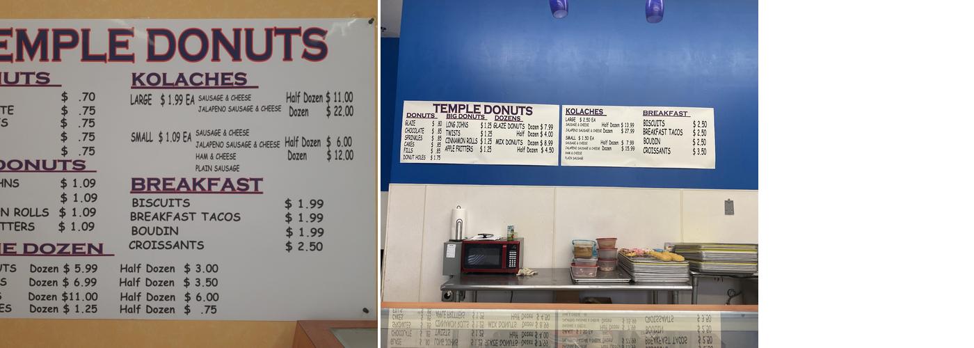 Temple donuts Menu