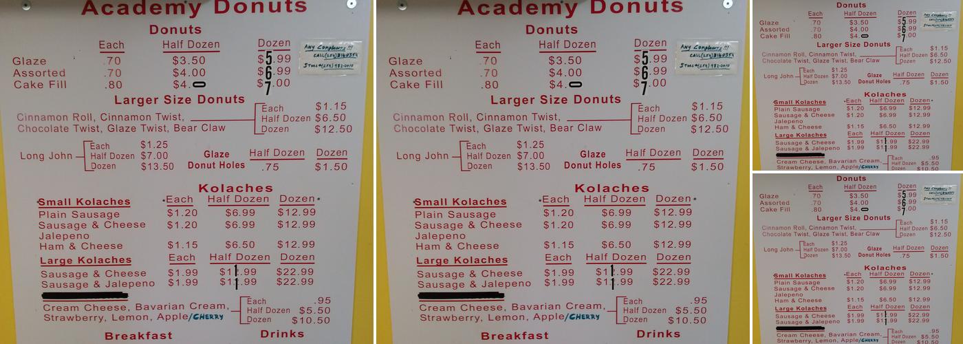 Academy Donuts Menu