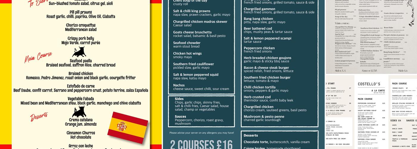 Costello's Restaurant Menu