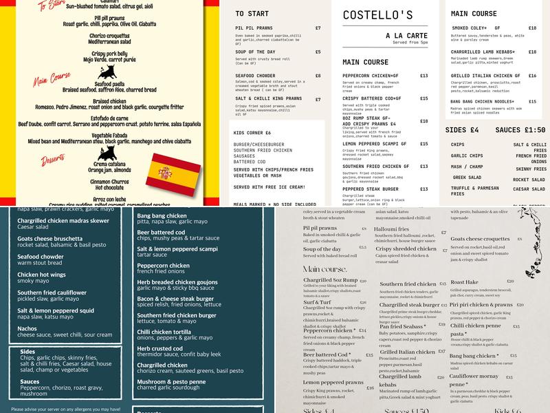 Costello's Restaurant Menu