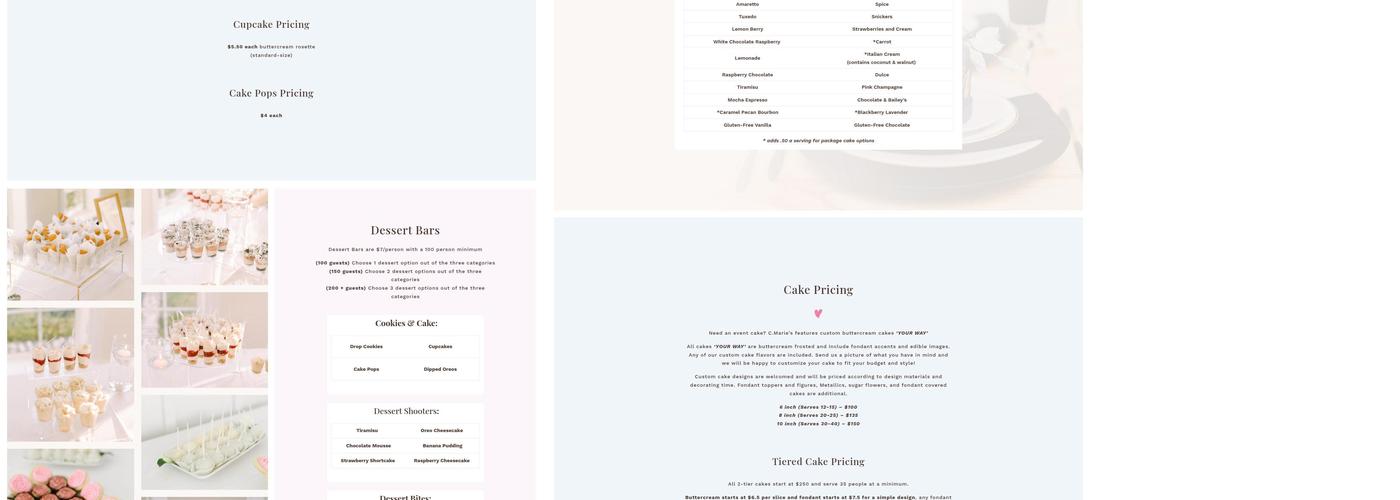 C. Marie's Sweets Custom Cakes & More Menu