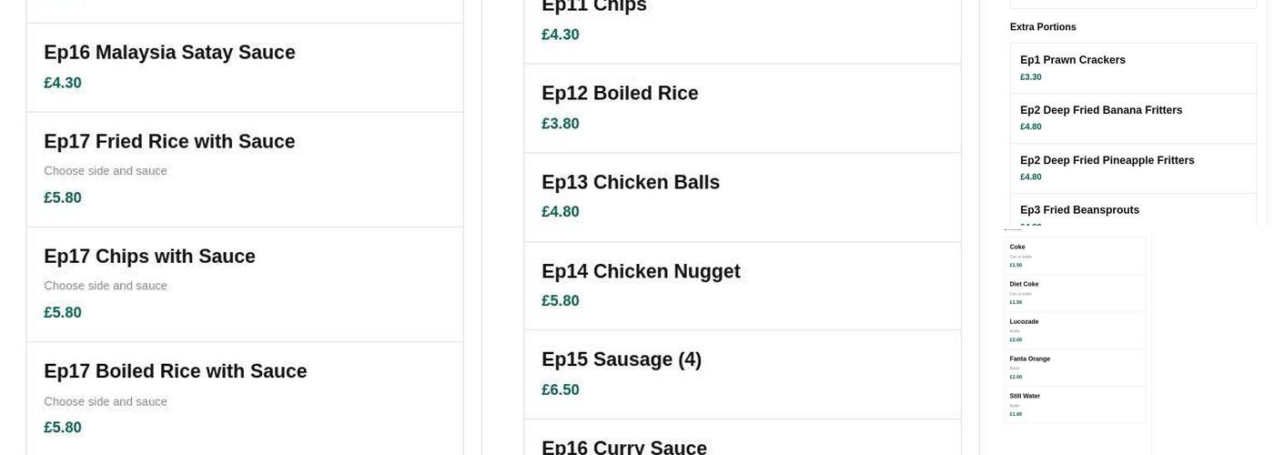 Sunflower Chinese Take Away Menu