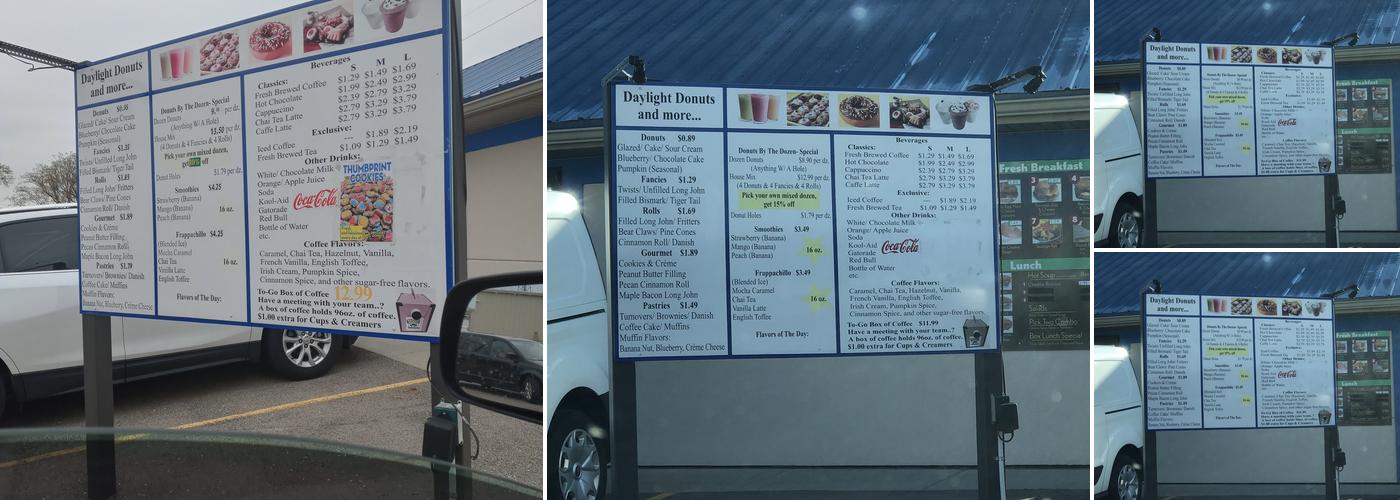 Daylight Donuts- Eaton Menu