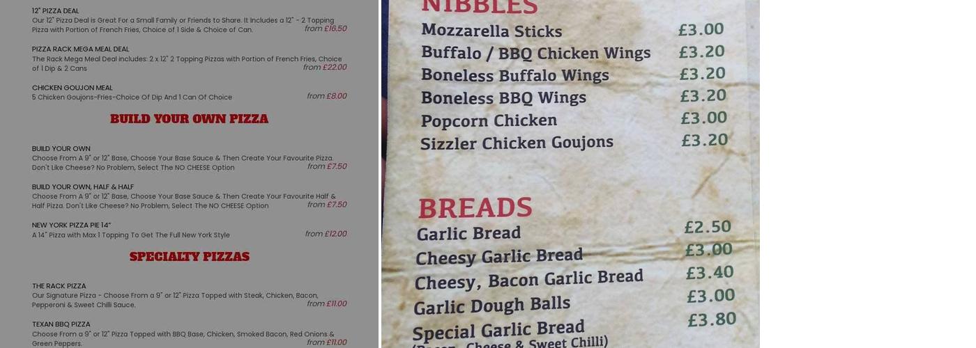 Pizzarack Pomeroy Menu