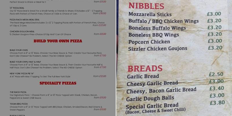 Pizzarack Pomeroy Menu