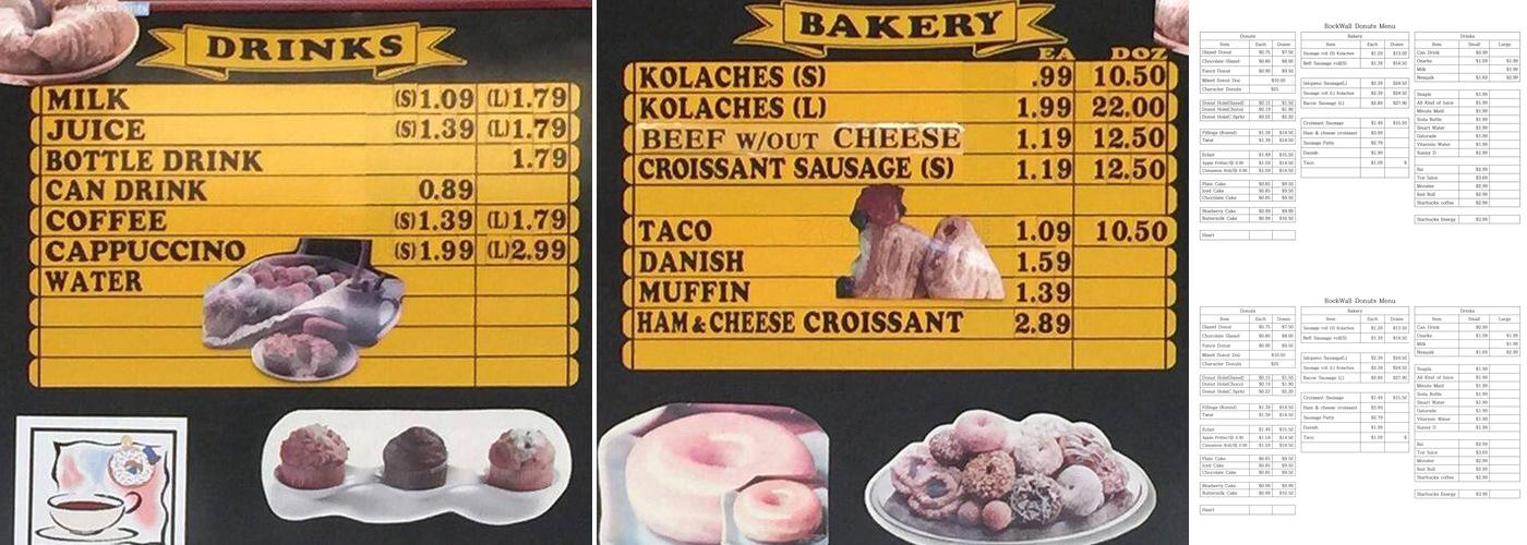 Rockwall Donuts Menu