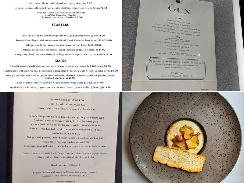 The Gun, Docklands Menu