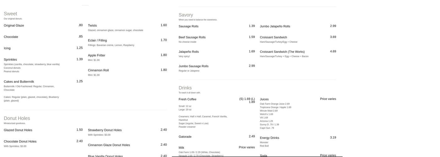 Lancaster Donuts Menu