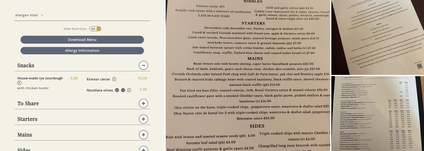 The Holly Bush, Hampstead Menu