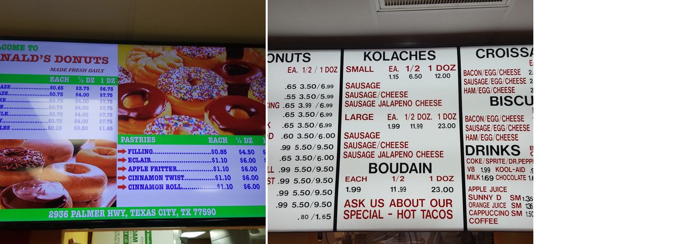 Donald Donuts Menu