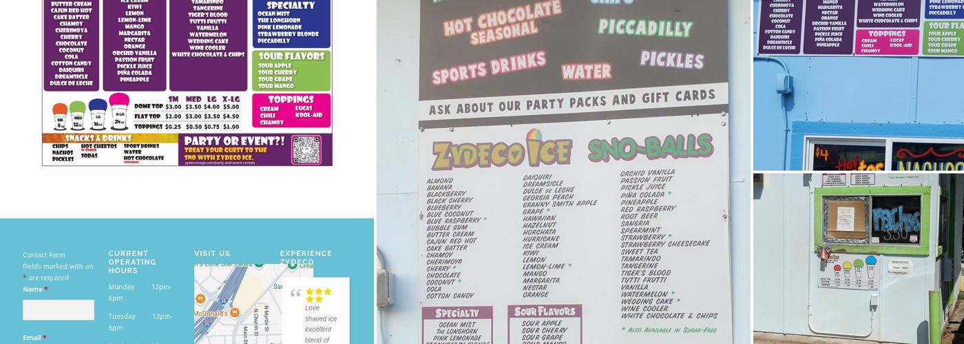 Zydeco Ice Menu