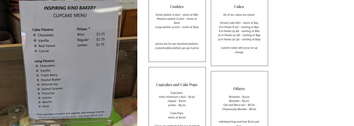 Inspiring Kind Bakery Menu